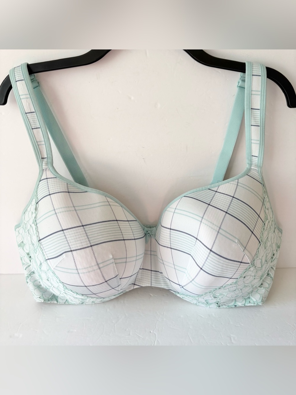 Cacique Teal White‎ Plaid Lightly Lined Balconette Bra